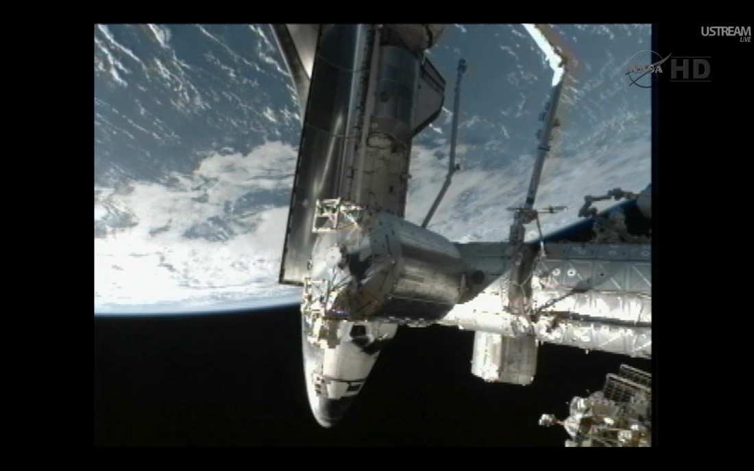 Shuttle Atlantis Docks at Space Station for Last Time